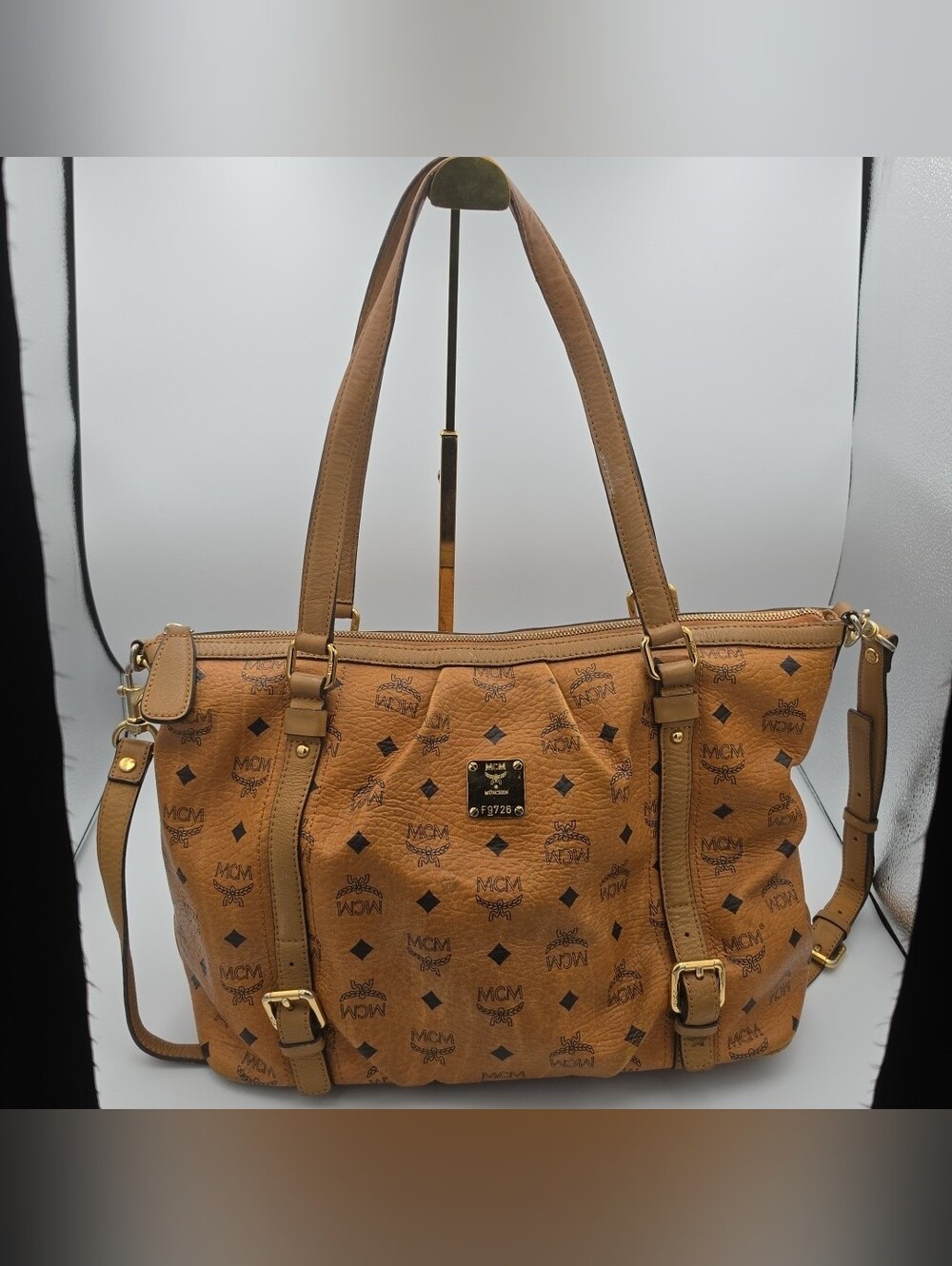 MCM Cognac Visetos Large Leather Tote Crossbody Bag Gold Hardware (COA)(GOOD)🤎✨